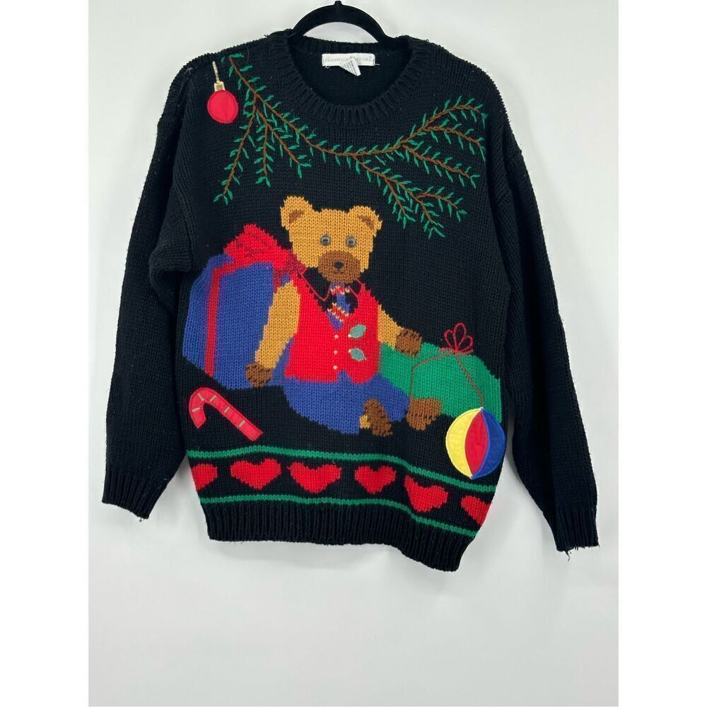 Preswick & Moore size L vintage Christmas Winter Teddy Bear Sweater